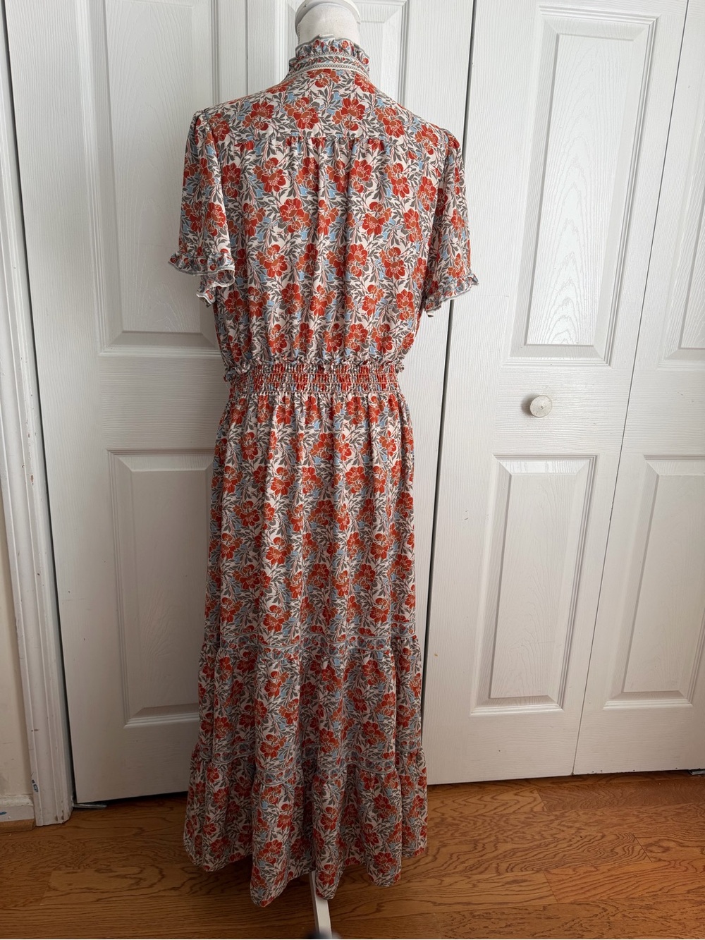 Max Studio Orange Cream Floral Maxi Dress Size XL Boho Ruffle V-Neck Peasant EUC - Picture 4 of 7